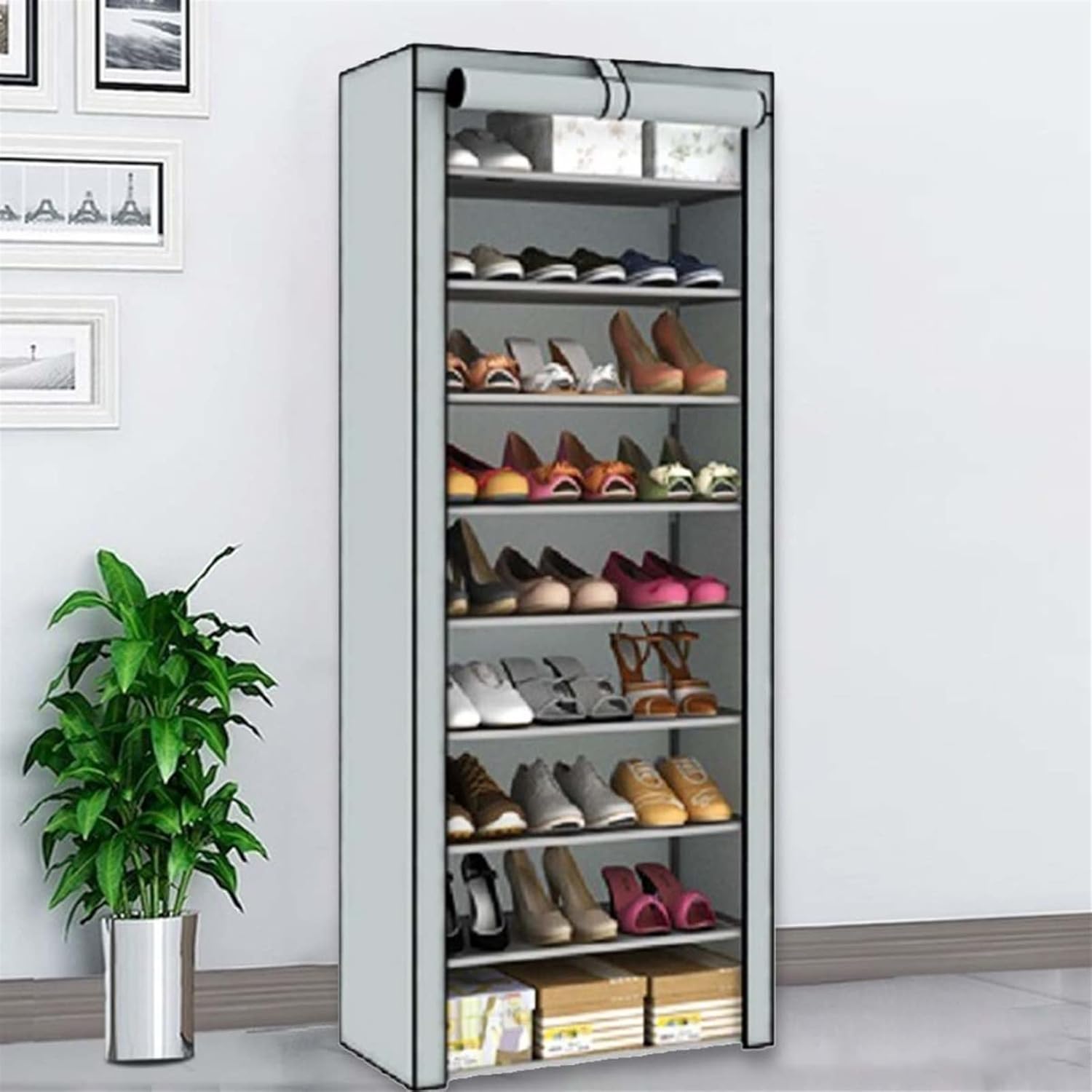 9-Layer Simple Shoe Rack Cabinet Nonwoven Dustproof Hallway Shoes Storage Organizer Shelf Holder Removable Shoe Rack with Cloth Cover