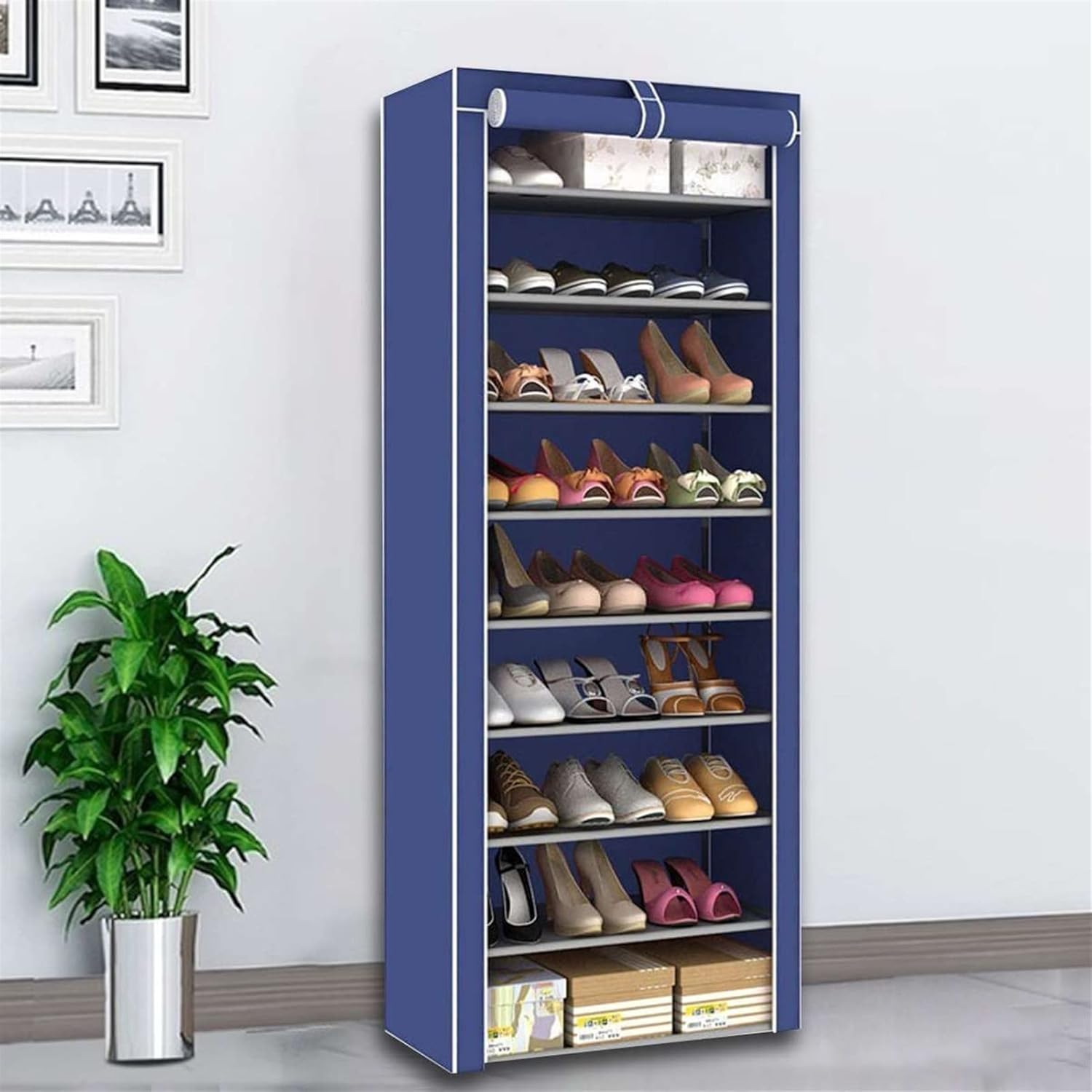 9-Layer Simple Shoe Rack Cabinet Nonwoven Dustproof Hallway Shoes Storage Organizer Shelf Holder Removable Shoe Rack with Cloth Cover