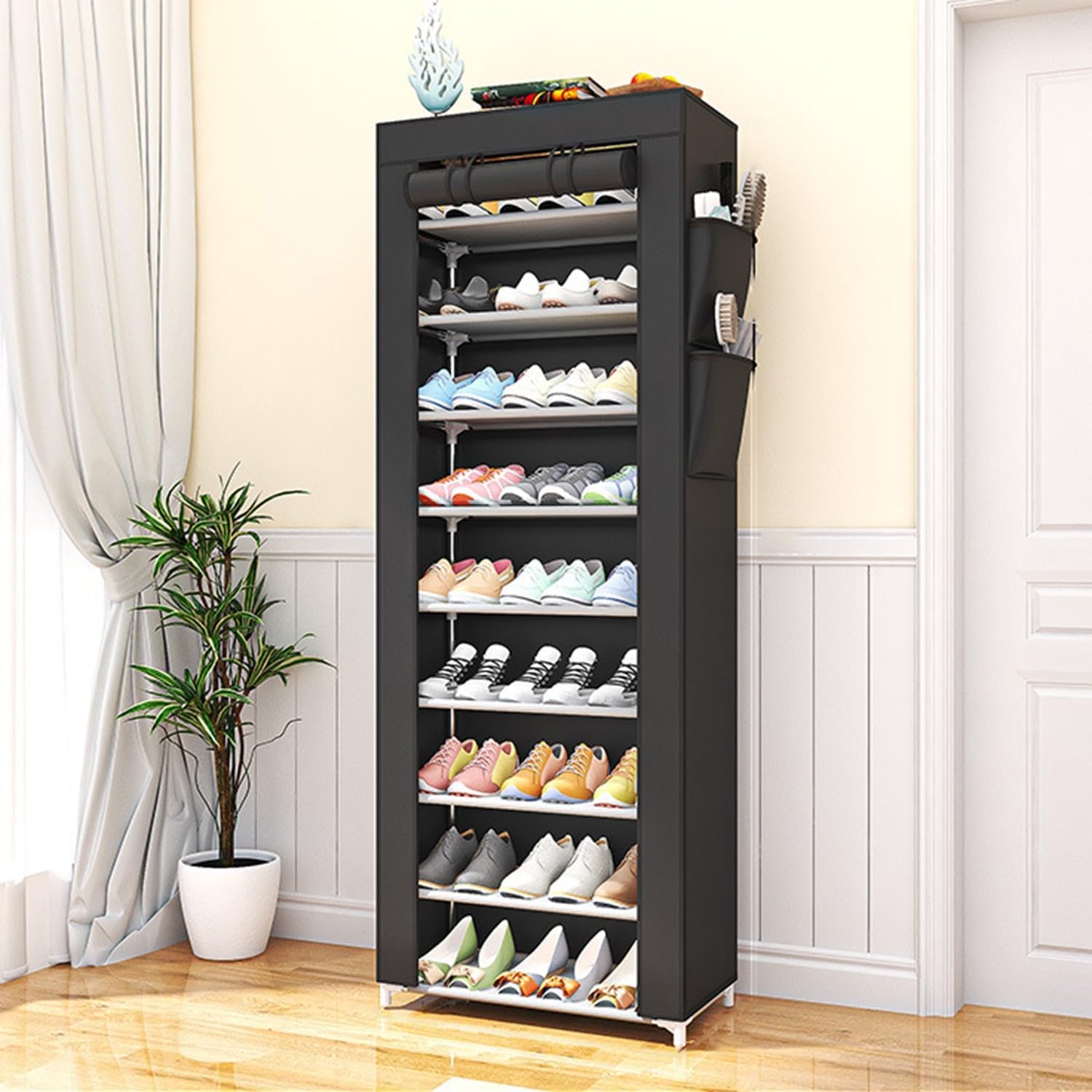 9-Layer Simple Shoe Rack Cabinet Nonwoven Dustproof Hallway Shoes Storage Organizer Shelf Holder Removable Shoe Rack with Cloth Cover