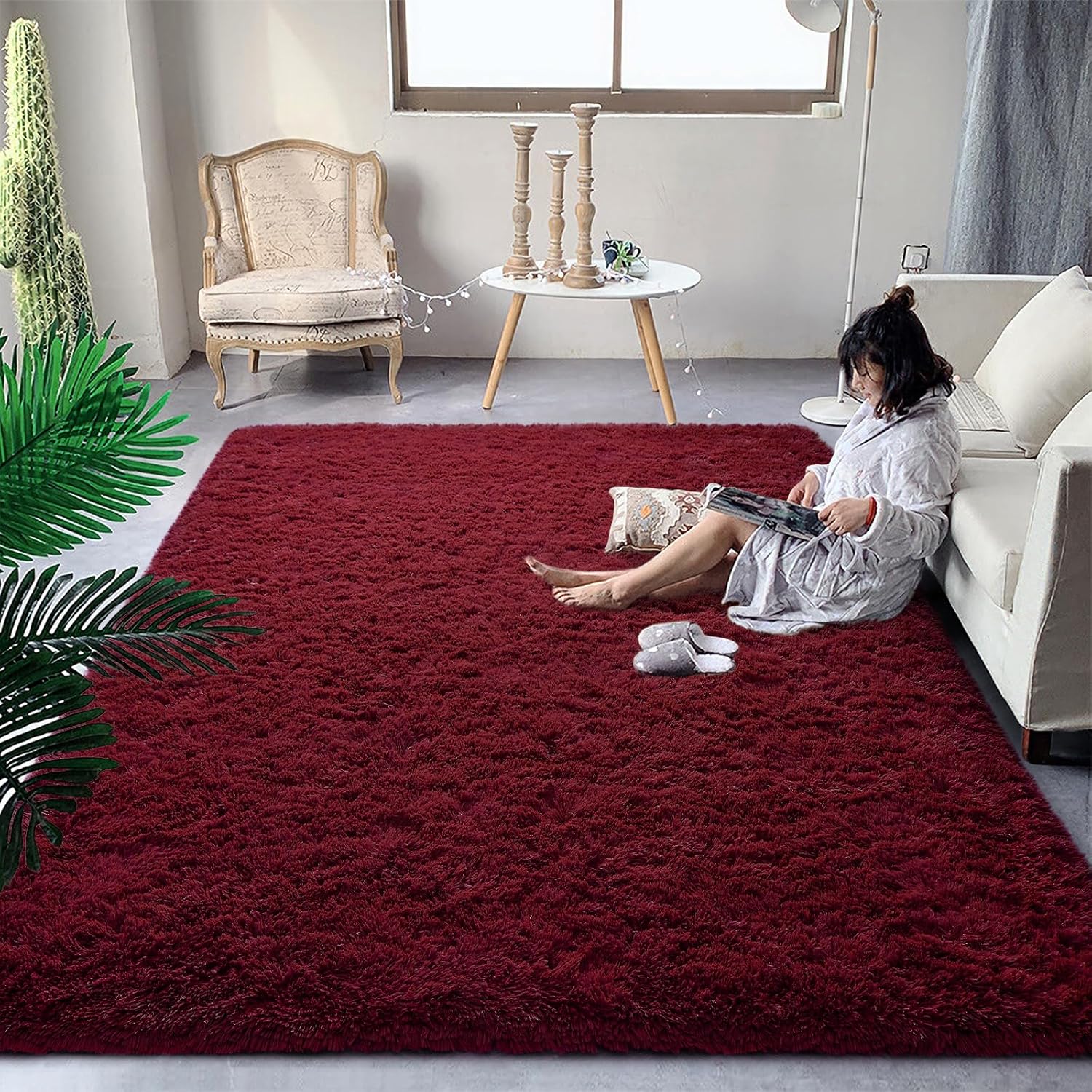 Super Soft Fluffy Carpet Area Rugs for Living Room, Bedroom Shaggy Large Rugs Modern Floor Carpet, with Anti-slip Sticker 1.5 cm thick, 160x200cm Size