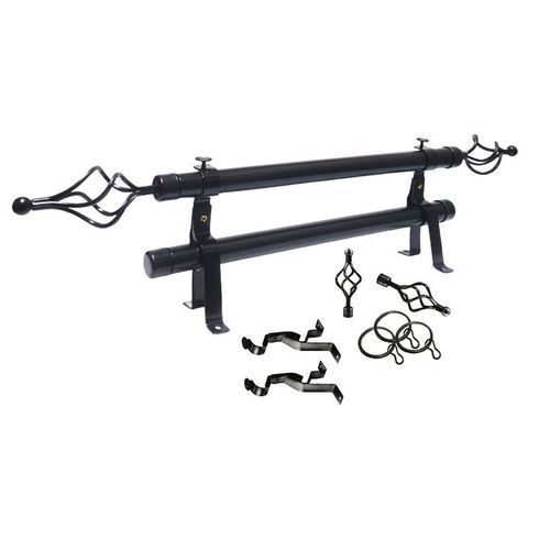 CLEARANCE OFFER Extendable Curtain Rods Black Double Adjustable + FREE Holders And Screws