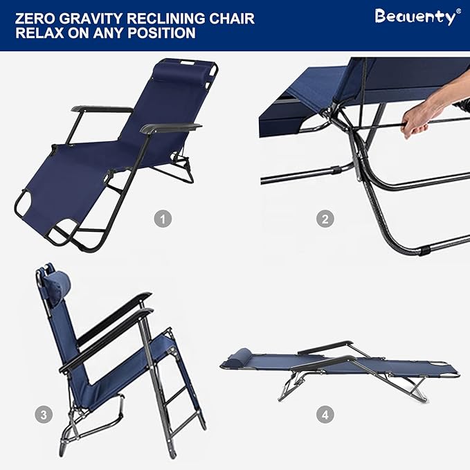 Lawn Adults Chairs with Headrest,Patio Recliner for Garden,Beach, Backyard, Pool and Picnic