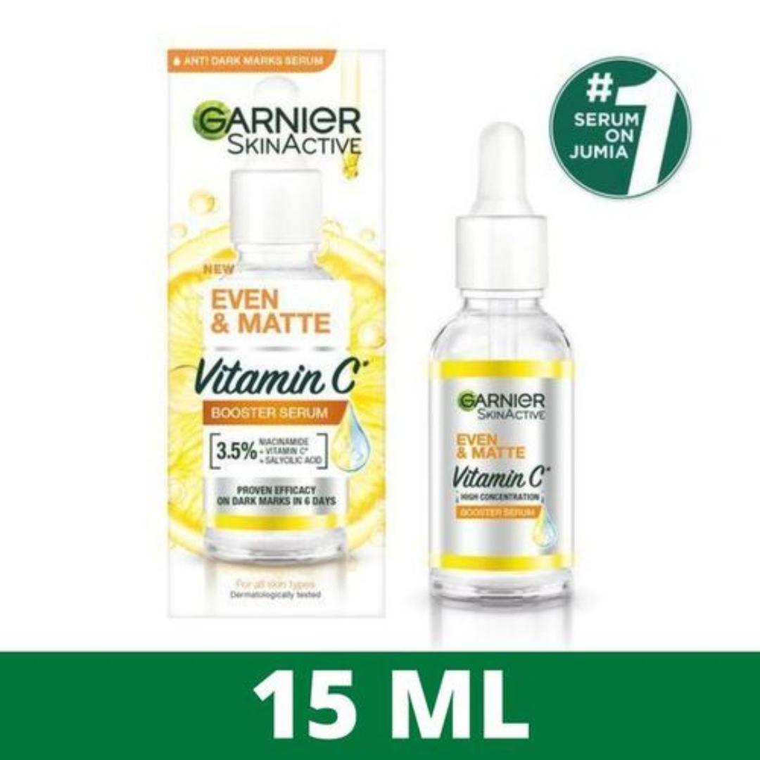 Garnier Even & Matte Vitamin C Brightening Booster Face Serum 15ml - Corrects Dark Spots with Niacinamide + Salicylic Acid