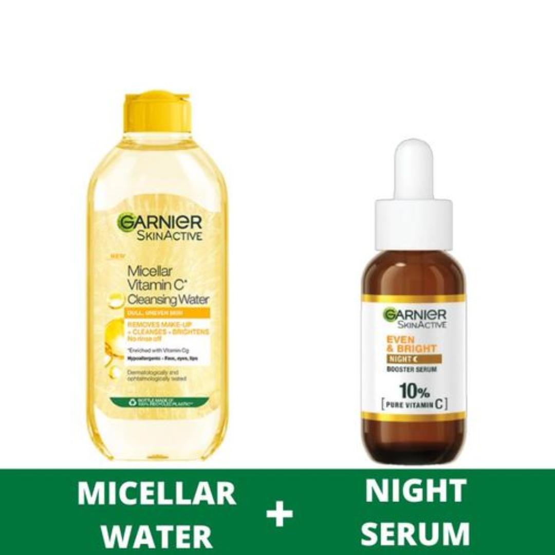 Garnier Garnier Eventone Night Routine Kit - Even & Bright Vitamin C Night Serum 30ml + Even & Matte Brightening Micellar Water with Vitamin C 400ml
Brand:Garnier|Similar products from Garnier