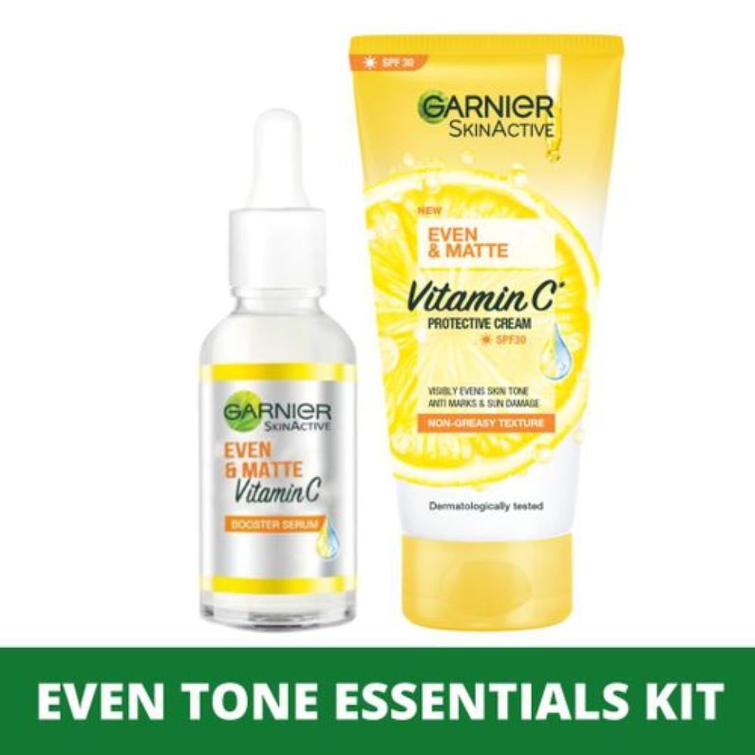 Garnier Eventone Essentials Pack - Even & Matte Day Booster Serum 30ml + Vitamin C Protective Cream SPF 30 50ml