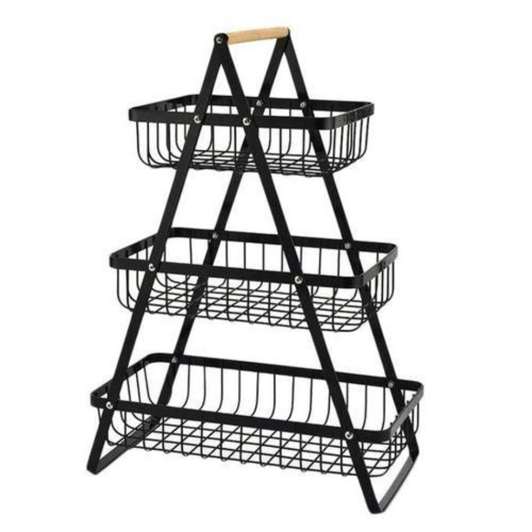 3-layer Handheld Fruit Snacks Storage Basket Black