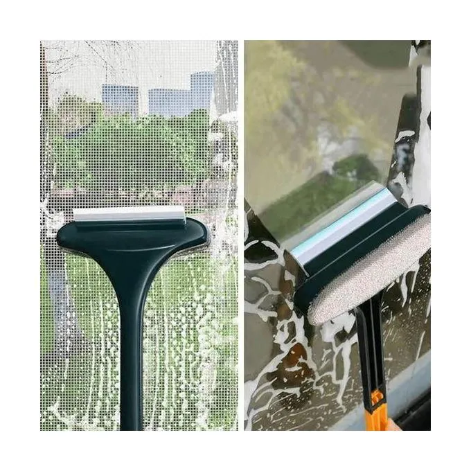 2 in 1 Window Cleaner Brush Glass Cleaning Scraper Wet Dry Double Sided Extendable Window Cleaner/Car Wiper