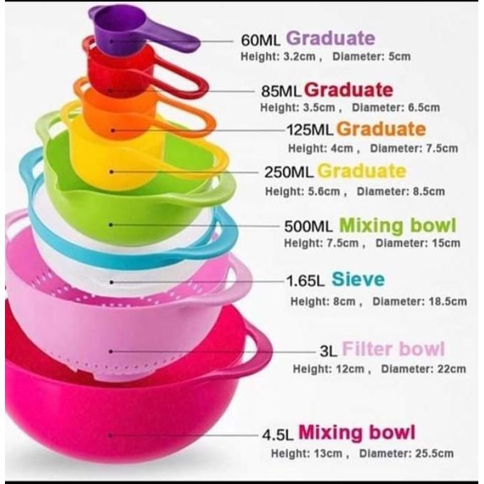 10pcs Cake mixing bowl set material: plastic BPA free, multicolours