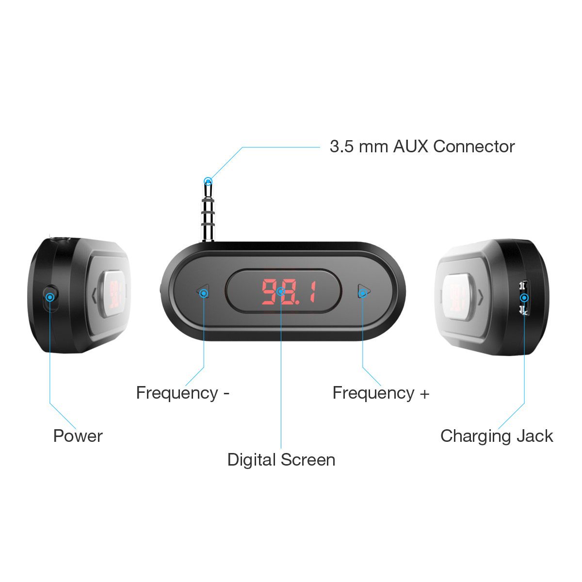 FM Transmitter compatible with iphone,samsung smart phone,ipod,MP3/MP4 player and other devices with 3.5 mm audio jack