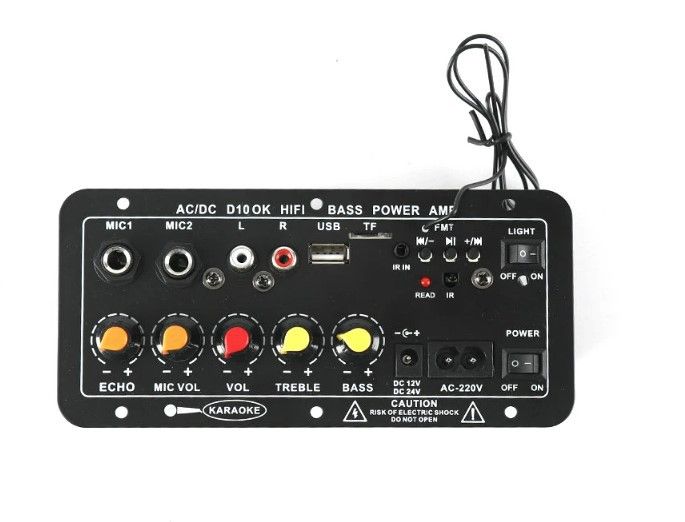 D10 Digital Bluetooth Amplifier Board Subwoofer Dual Microphone AMP for 8-12 inch 4ohm Speaker 12V/24V 110-220V