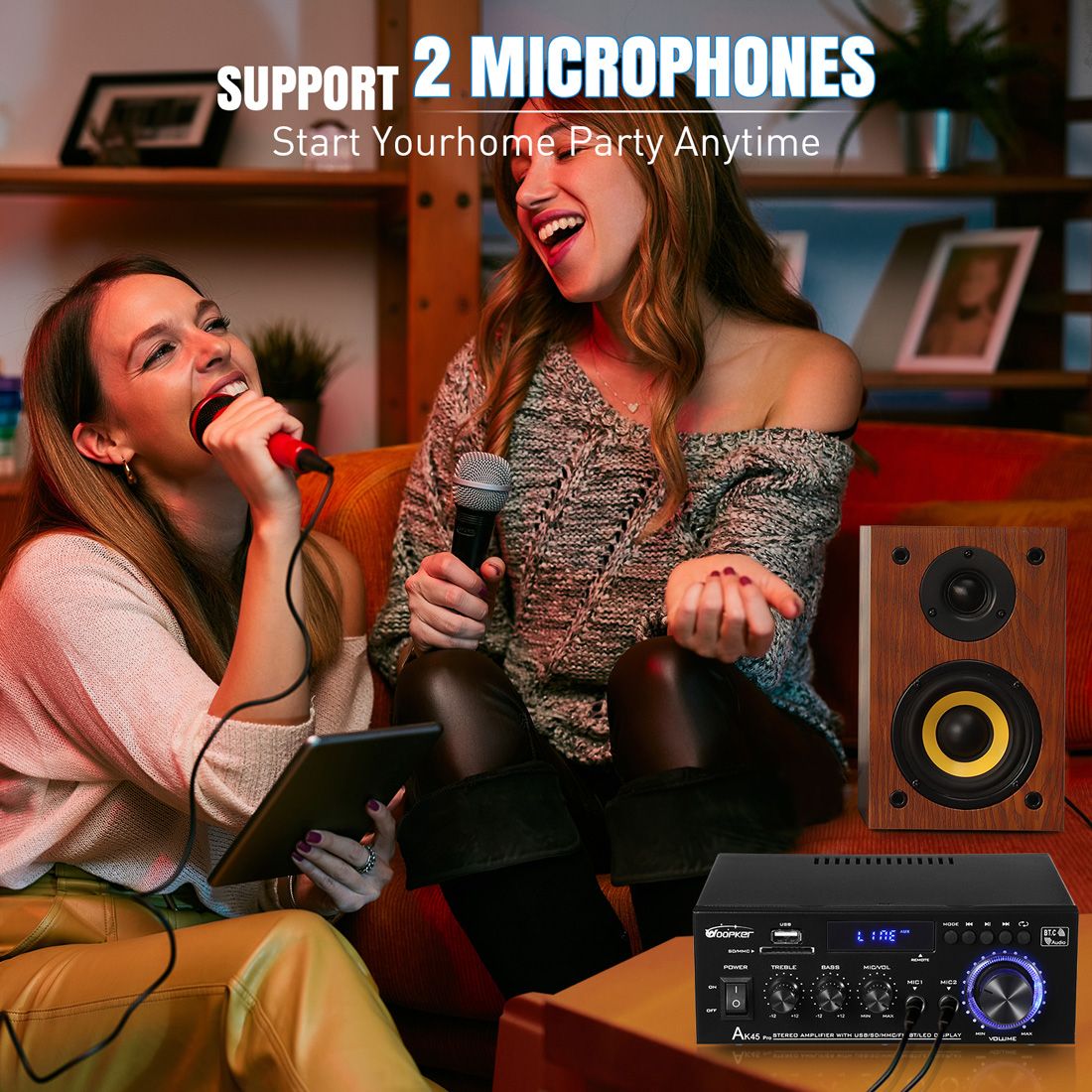 Woopker Digital Amplifier AK45 Pro HiFi Surround Sound Max Power 820W Channel 2.0 Bluetooth 5.0 Audio Amplifier for Family Car
