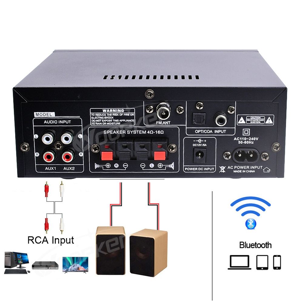 Woopker Amplifier AK55 900W Max 2.0 Channel Rated 70W+70W Bluetooth Audio Hifi AMP Karaoke Music Player