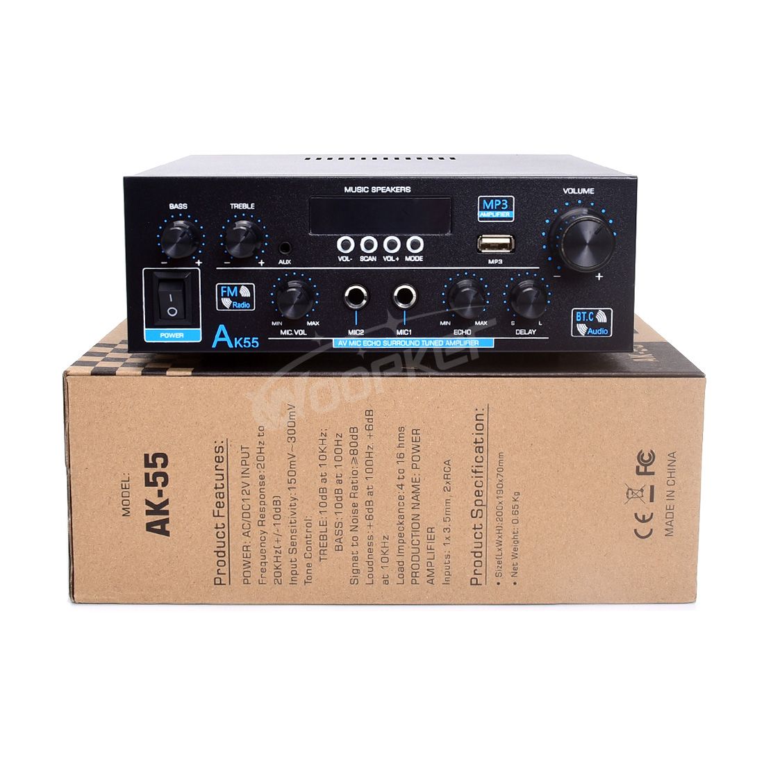 Woopker Amplifier AK55 900W Max 2.0 Channel Rated 70W+70W Bluetooth Audio Hifi AMP Karaoke Music Player