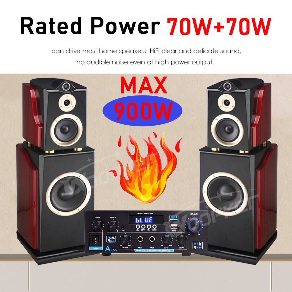 Woopker Amplifier AK55 900W Max 2.0 Channel Rated 70W+70W Bluetooth Audio Hifi AMP Karaoke Music Player
