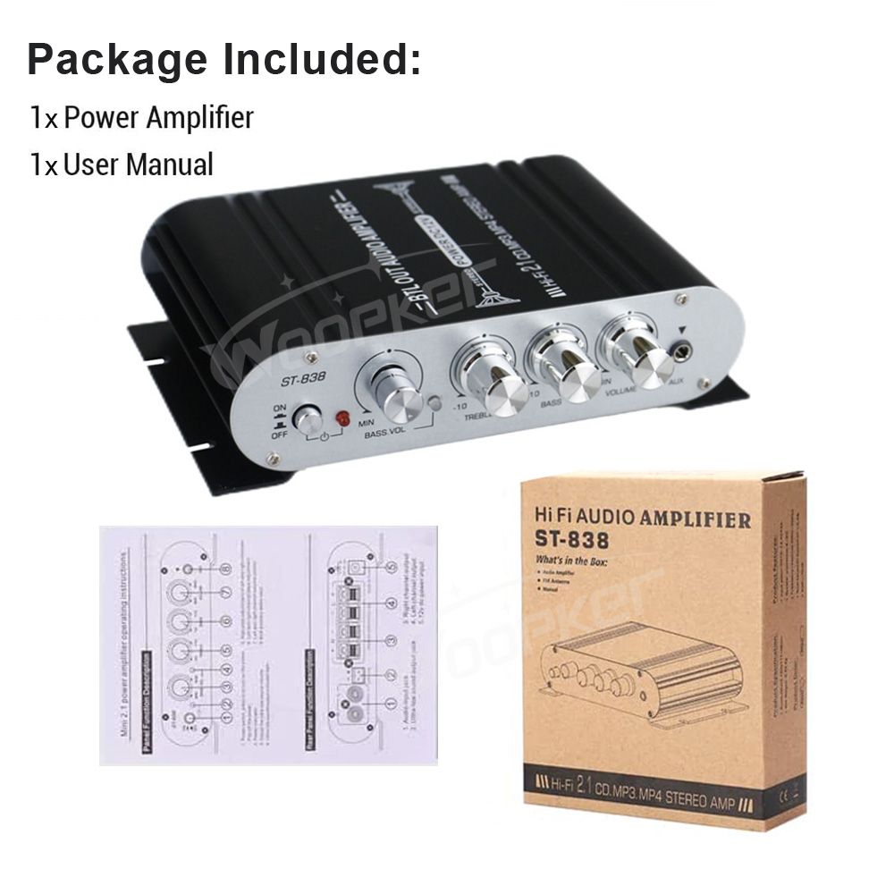 ST838 Sound Amplifier 2.1CH Power Amplifiers For Home Car Meeting Theater AMP 20Wx2+40W Class D Stereo Treble Bass Sound Amplify