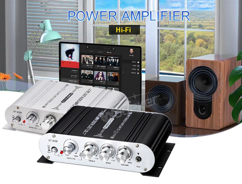 ST838 Sound Amplifier 2.1CH Power Amplifiers For Home Car Meeting Theater AMP 20Wx2+40W Class D Stereo Treble Bass Sound Amplify