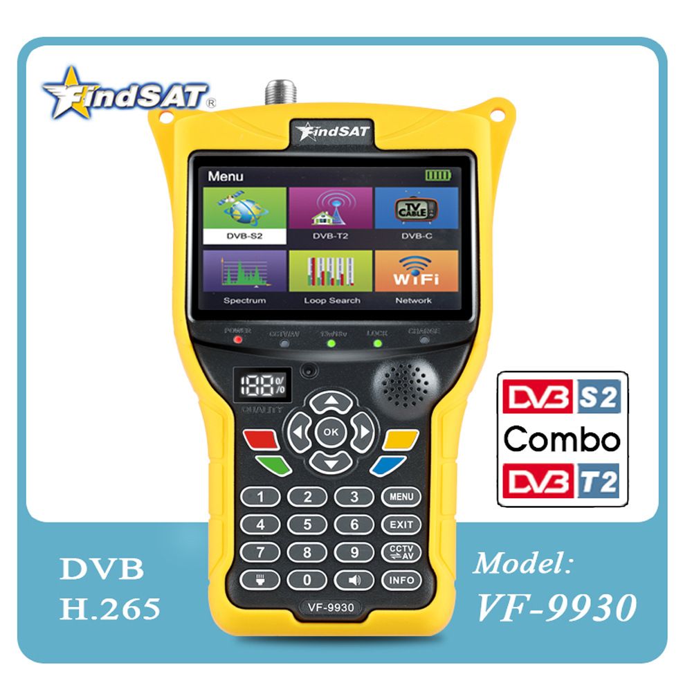 Findsat VF-9930 finder Optional CCTV DVB-S2/T2 MPEG4 H.265 Satellite finder VF9930 HD Satfinder Meter Signal Test 4.3 inch LCD