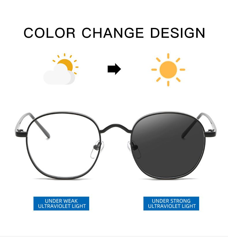 New Fashion Large Frame Anti Blue Light Glasses Frame Men Color Changing Sunshade Women's Glasses Metal Square Flat Light Mirror
