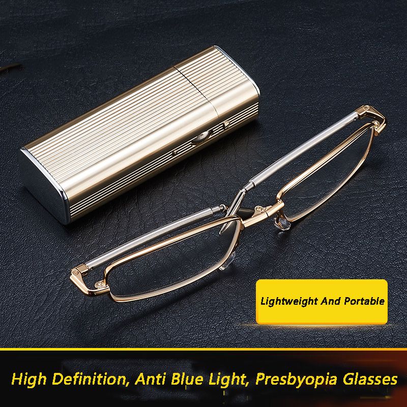 2024 Unisex blue light blocking Gold Reading Glasses Men Women Antenna Folding Spectacles magnifier Computer Presbyopic Eyewear With Box