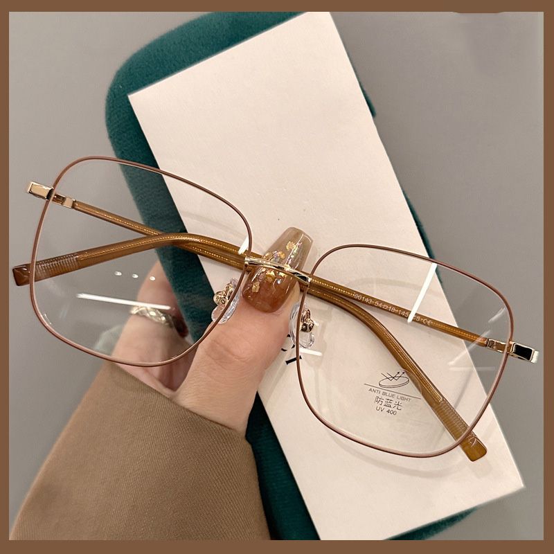 New Metal Decor Square Glasses Frame Women Anti Blue Light Computer Glasses Black Metal Spectacle Frame 0 Diopter 2024 Glasses