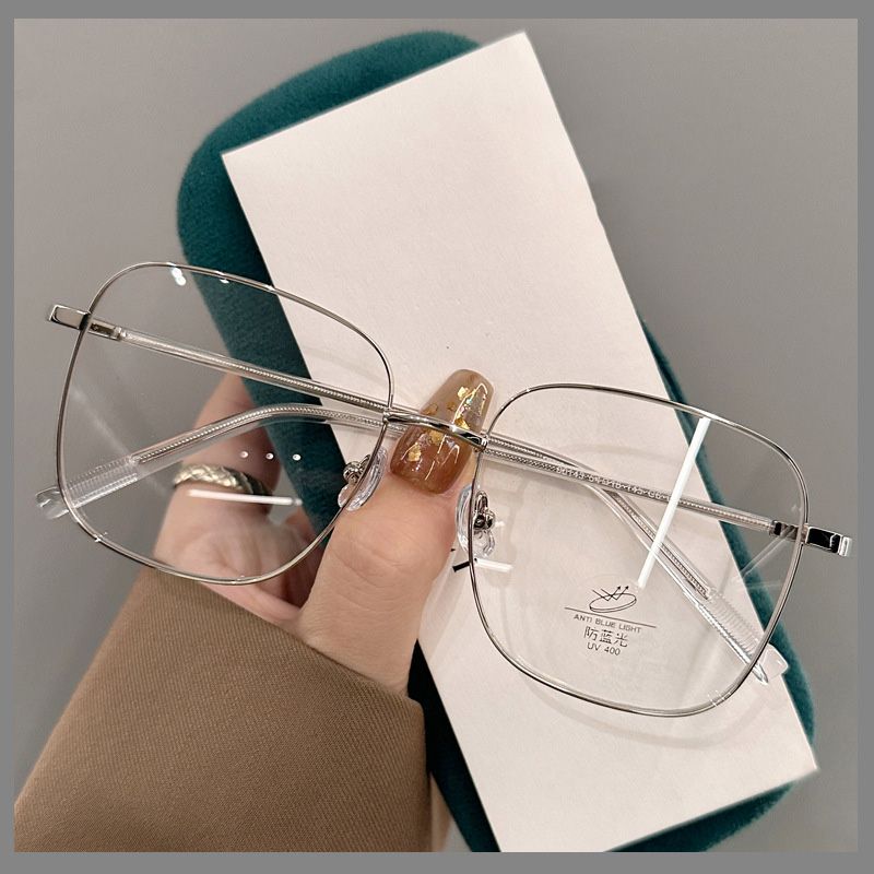 New Metal Decor Square Glasses Frame Women Anti Blue Light Computer Glasses Black Metal Spectacle Frame 0 Diopter 2024 Glasses