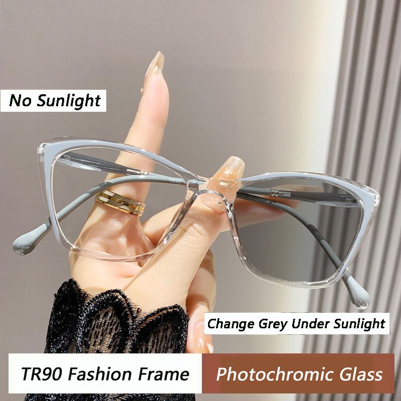 2025 TR90 Fashion Vintage Anti Blue Light Photochromic Glasses Women Cat Eye Change UV400 Sunglasses Eye Protection Spectacles