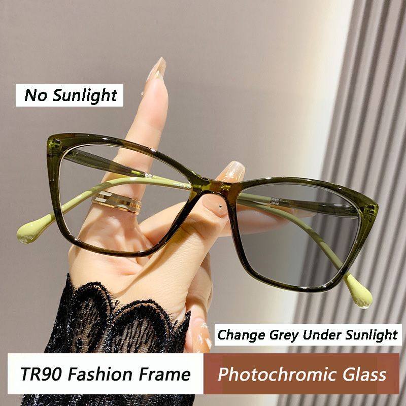 2025 TR90 Fashion Vintage Anti Blue Light Photochromic Glasses Women Cat Eye Change UV400 Sunglasses Eye Protection Spectacles