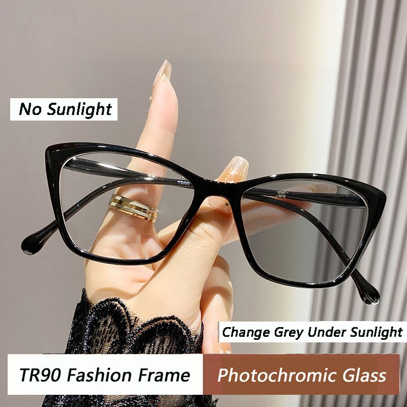 2025 TR90 Fashion Vintage Anti Blue Light Photochromic Glasses Women Cat Eye Change UV400 Sunglasses Eye Protection Spectacles
