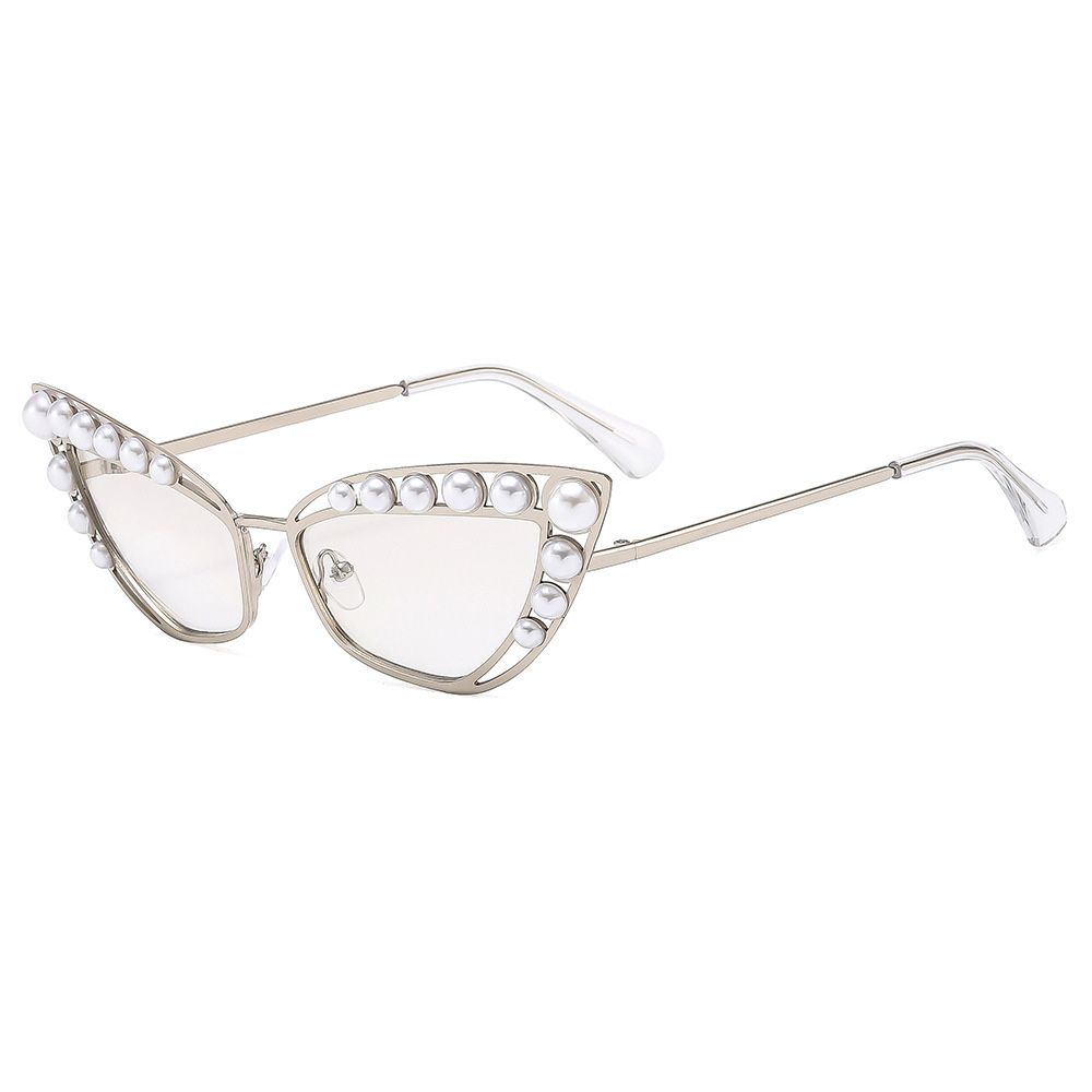 New Vintage Cat Eye Cool Sunglasses with Pearls Women New Stylish Candy Color Shades Trendy Brand Design Decorative Sun Glasses