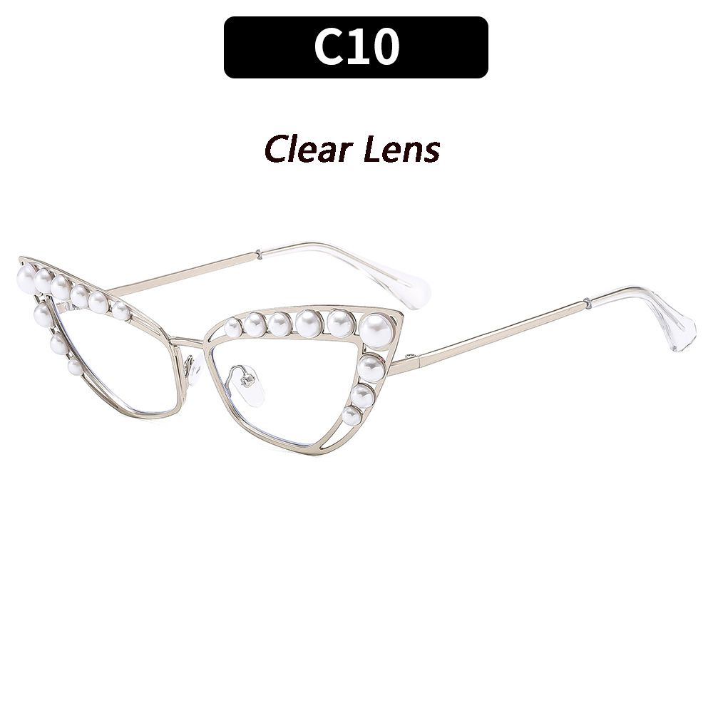 New Vintage Cat Eye Cool Sunglasses with Pearls Women New Stylish Candy Color Shades Trendy Brand Design Decorative Sun Glasses
