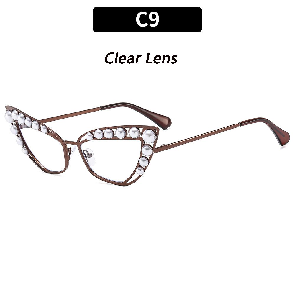 New Vintage Cat Eye Cool Sunglasses with Pearls Women New Stylish Candy Color Shades Trendy Brand Design Decorative Sun Glasses