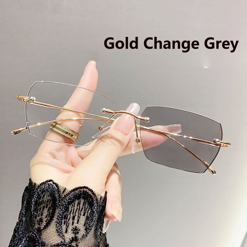 Intelligent Photochromic Anti-blue Glasses Frameless Temperament Flat Lens Burst Glasses Men UV400 Driving Men's Sun Glasses