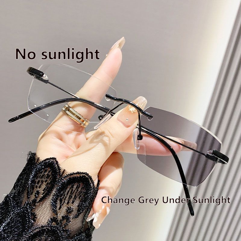 Intelligent Photochromic Anti-blue Glasses Frameless Temperament Flat Lens Burst Glasses Men UV400 Driving Men's Sun Glasses