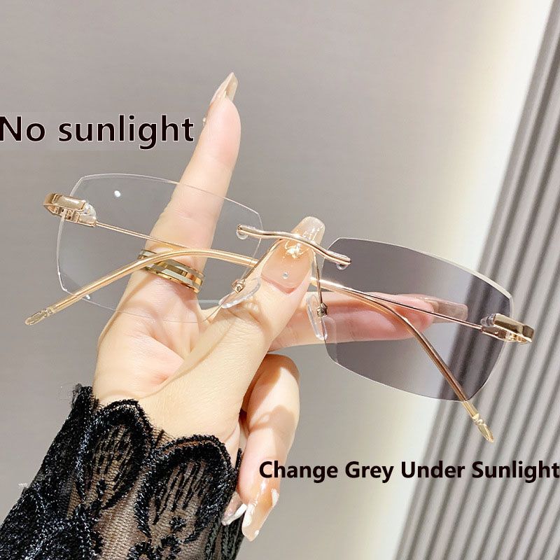 Intelligent Photochromic Anti-blue Glasses Frameless Temperament Flat Lens Burst Glasses Men UV400 Driving Men's Sun Glasses