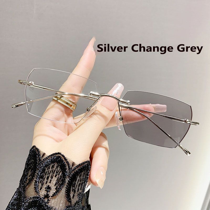 Intelligent Photochromic Anti-blue Glasses Frameless Temperament Flat Lens Burst Glasses Men UV400 Driving Men's Sun Glasses