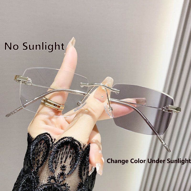 Intelligent Photochromic Anti-blue Glasses Frameless Temperament Flat Lens Burst Glasses Men UV400 Driving Men's Sun Glasses