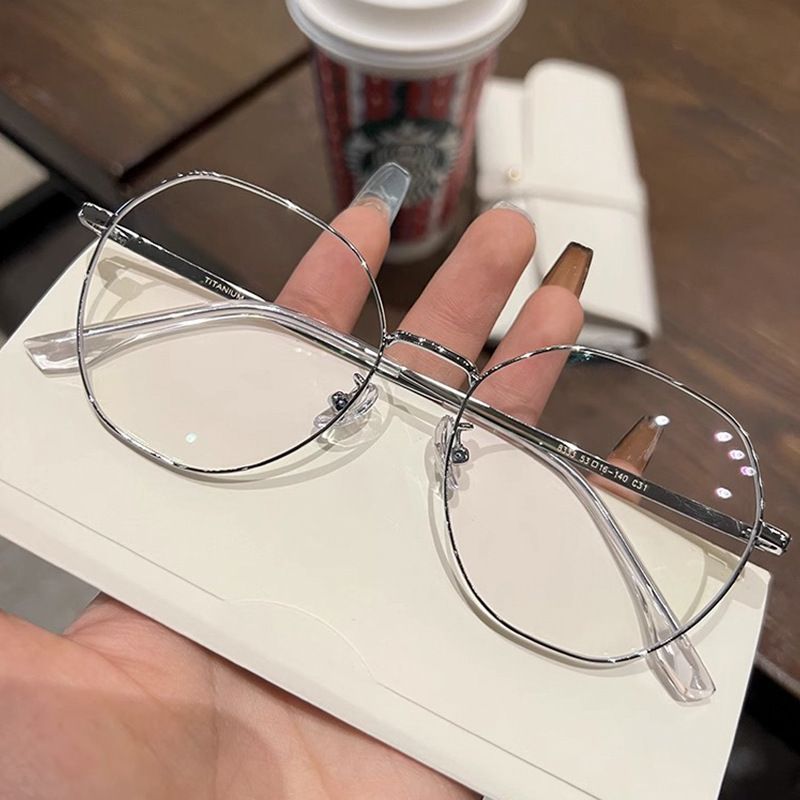 New Ultra-Light Polygonal Computer Glasses Women Metal Frame Anti-blue Light Radiation Glasses Goggles Flat Mirror Unisex Goggle
