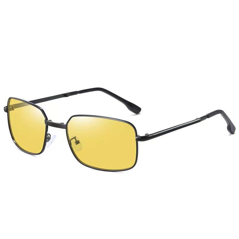 New Portable Folding Sunglasses for Men Women Fashion Square Metal Frame Sunglasses Night Vision Eyewear Driving UV400 Glasses