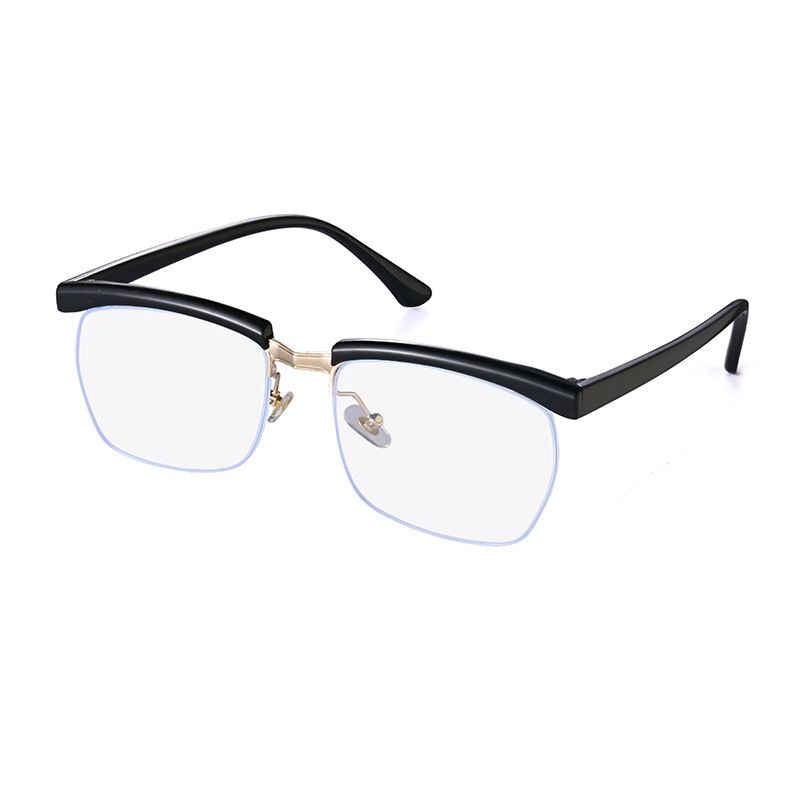 Fashion Unisex Half-Frame Square Plain Glasses For Men Women Metal Frame Glasses Eyeglasses Gentle Black Anti Blue Light Glasses
