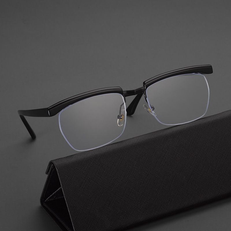 Fashion Unisex Half-Frame Square Plain Glasses For Men Women Metal Frame Glasses Eyeglasses Gentle Black Anti Blue Light Glasses