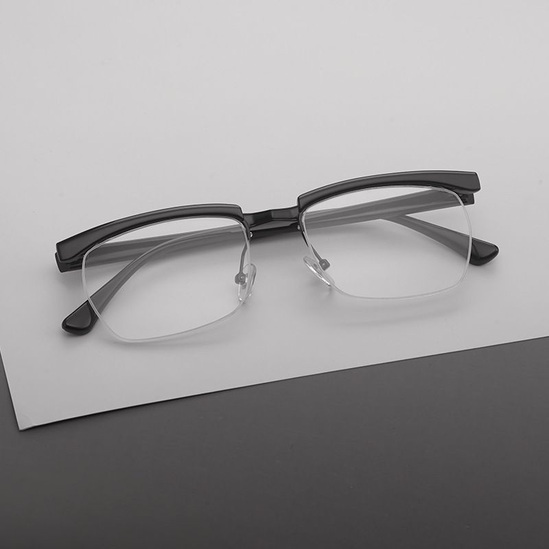 Fashion Unisex Half-Frame Square Plain Glasses For Men Women Metal Frame Glasses Eyeglasses Gentle Black Anti Blue Light Glasses