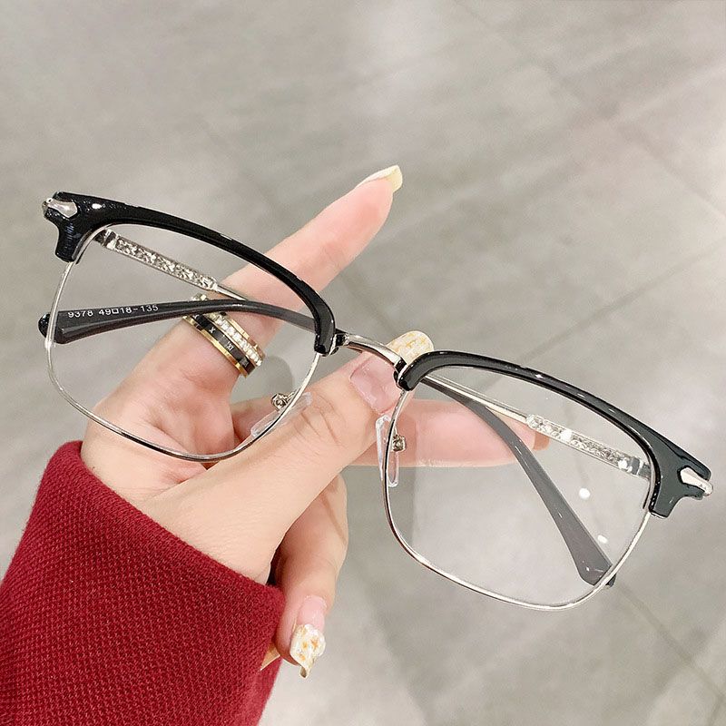 New Men Women's Half Frame Glasses Frame Retro Fashion Clear Computer Eyeglasses Unisex Transparent Blue Light Blocking Eyewear