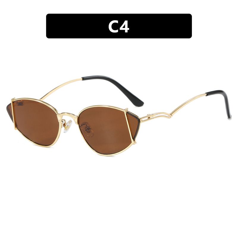 2025 New Metal Cat Eye Women's Sunglasses Trendy Luxury Brand Hollow Triangle Sunglasses Brown Party Luxury Designer Brand