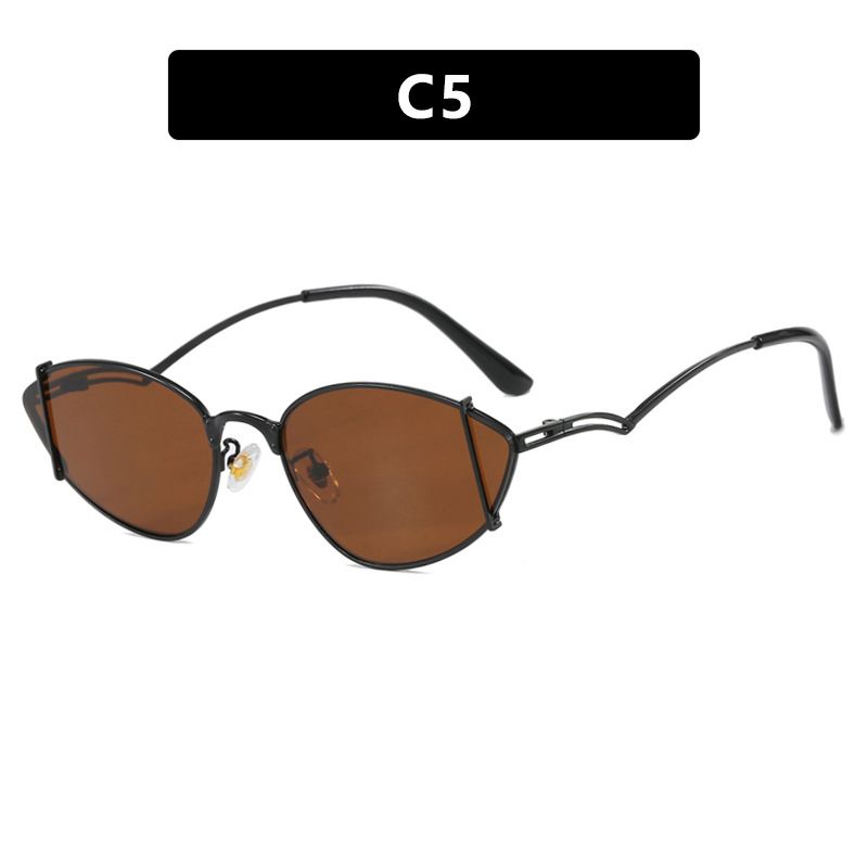 2025 New Metal Cat Eye Women's Sunglasses Trendy Luxury Brand Hollow Triangle Sunglasses Brown Party Luxury Designer Brand