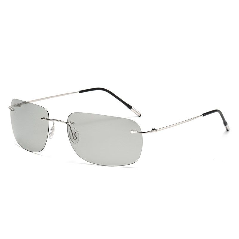 Pilot Polarized Sunglasses Men Rimless Titanium Alloy Ultralight Sunglasses Men Driving Sports Fishing Photochromic Lens Glasses
