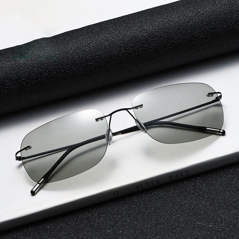 Pilot Polarized Sunglasses Men Rimless Titanium Alloy Ultralight Sunglasses Men Driving Sports Fishing Photochromic Lens Glasses