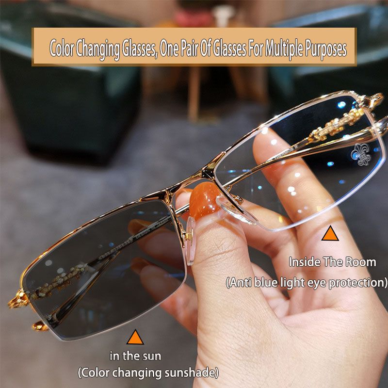 2025 New Photochromic Eyeglasses Anti Radiation Metal Frame Women Men Glasses INS Fashion Anti Blue Light Transitional Sunglasses