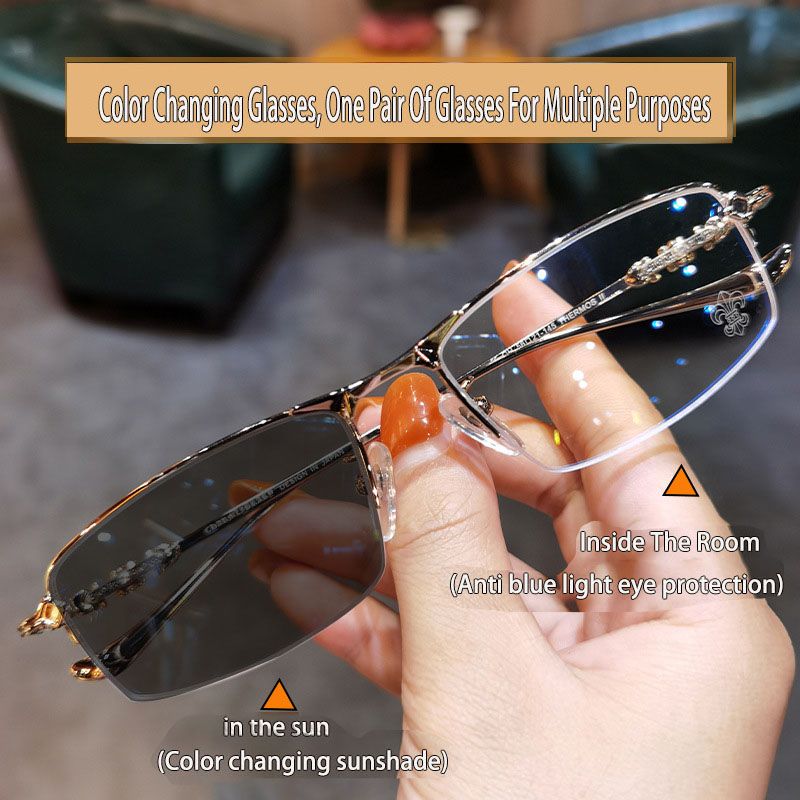 2025 New Photochromic Eyeglasses Anti Radiation Metal Frame Women Men Glasses INS Fashion Anti Blue Light Transitional Sunglasses