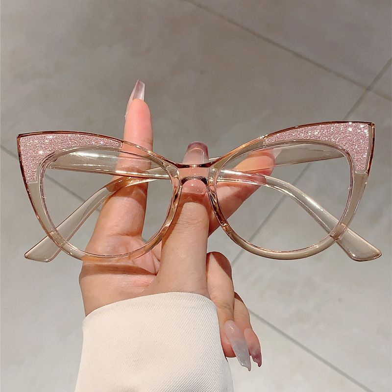New Fashion Cat's Eye Frame Personalized Color Collision Anti Blue Light Glasses Trendy Non Degree Flat Light Glasses for Women