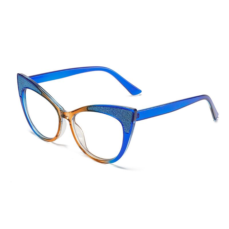 New Fashion Cat's Eye Frame Personalized Color Collision Anti Blue Light Glasses Trendy Non Degree Flat Light Glasses for Women